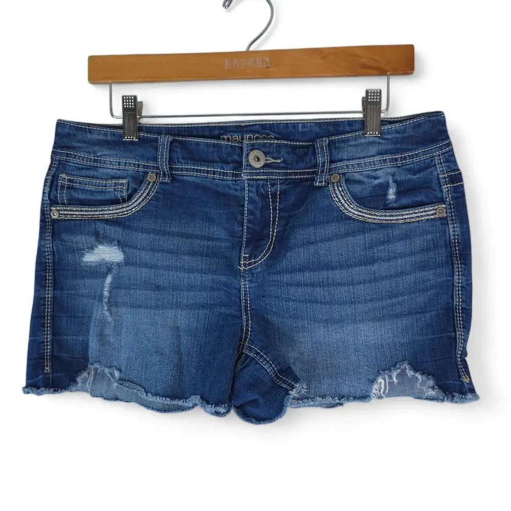 Maurices Shorts Womens 11/12 Blue Denim Cutoff Booty Hotpants Distressed 3